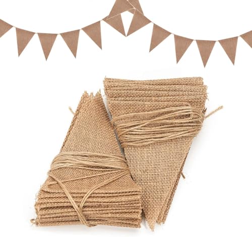 Dahi Jute Bunting, 15 Metres/48 Pieces Triangle Flags, Jute Bunting, Vintage Banner, Indoor and Outdoor Decoration – Brown