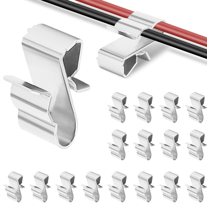 Lxoraziy 60Pcs Stainless Steel Solar Panel Cable Clips, Trailer Wire Clip, Cable Clamps - 4 Square 2 Lines