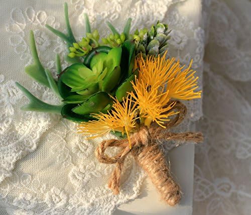 KUPARK 2pcs Handmade Succulent Plants Artificial Boutonniere Brooch Clip Pins for Party Prom Wedding
