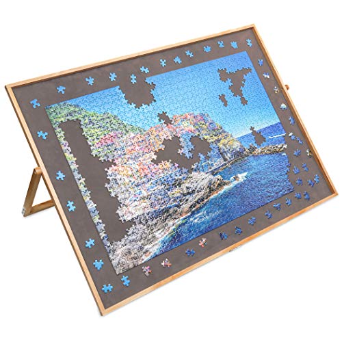 Lavievert Adjustable Wooden Puzzle Board Easel Portable Tilting Puzzle Table With Non Slip Flannelette Work Surface For U Photo