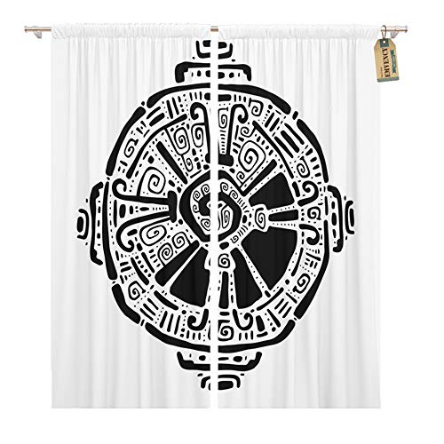 Emvency Thermal Blackout Curtains/Drapes Set of 2 Panels (52" W x 96" L) Guatemala Hunab Ku Mayan Symbol Detailed Pattern Aztec Window Curtains Living Room