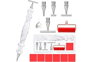 Praise V Do Thin Version Stainless Steel Diamond Painting Art Drilling Pen Kit with Screw Silver Metal Tips Nib Placer Roller Tool Accessories, Ergonomic Diamond Art Pen for 5D Diamond Paint Bead Dot