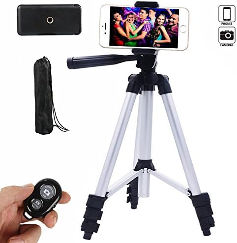 Lanbang 42 Inch Retractable Aluminum Camera Tripod Stand Holder,Portable and Adjustable Phone Tripod for iPhone , Android , Any Smartphones with Universal Clip and Bluetooth Remote Control (Silver)