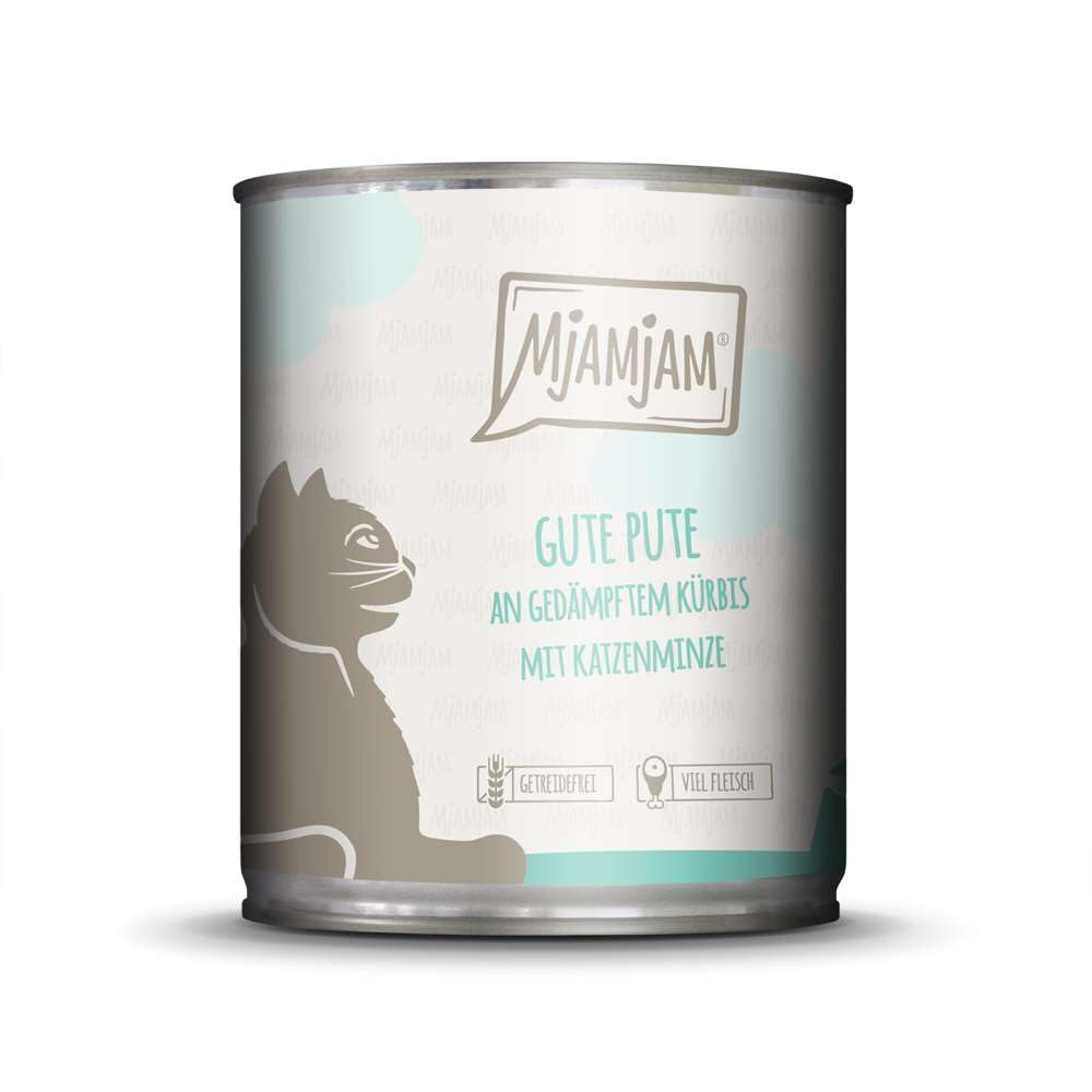 MjAMjAM - premium wet food for cats - good turkey with steamed pumpkin, pack of 6 (6 x 800 g), grain-free with extra meat — image 1