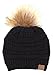 FUNKY JUNQUE's CC Solid Ribbed Beanie with Faux Fur Pom - Winter Hat - Skull Cap