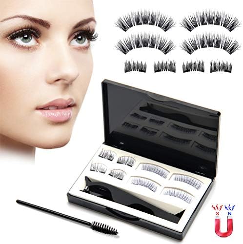 Magnetic Eyelashes Natural Look, Missfeel 8 PCS 3D Silk Lashes Handmade Ultra Thin and Reusable False Eyelashes Soft and Comfortable with Stainless Steel Eyelash Tweezers