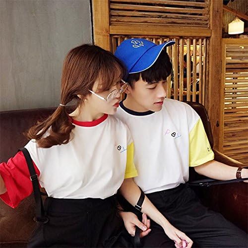 Amazon ペアルック カップル ペアルック Tシャツ 半袖 Tシャツ アメカジ Tシャツ ペア ディズニー Tシャツ ｔシャツ レディース プリントtシャツ クルーネックtシャツ ゆとり ｔシャツ メンズ ペアファション トップス 無地 春 夏 オシャレ 色コンビ ブルー レッド