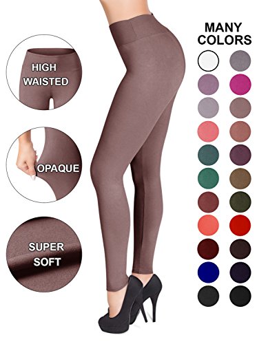 SATINA High Waisted Leggings â€“ 22 Colors â€“ Super Soft Full Length Opaque Slim (One Size, Mauve)