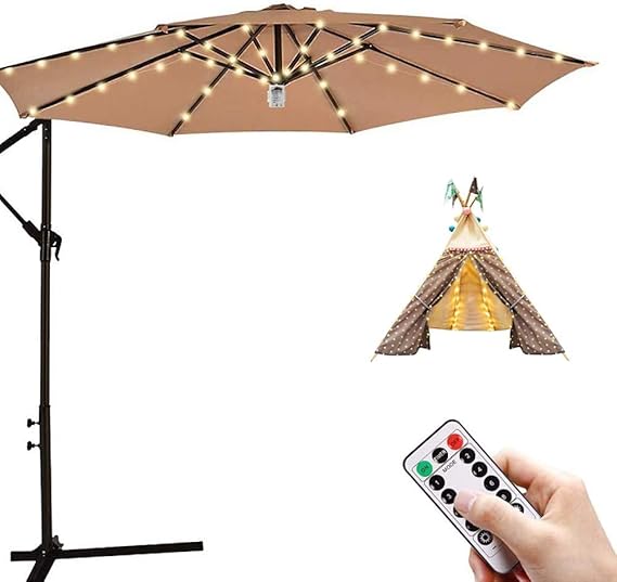 Patio Umbrella Led String Lights Waterproof 8 Branches 104 Leds Warm White Parasol Lights With Remote Control And Timer For Outdoor Indoor Use Amazon Co Uk Lighting