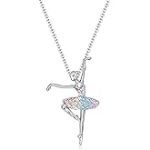 luomart Girls Necklace Ballerina Ballet Recital Gifts for Women,Rainbow Dancer Dance Pendant Jewelry for Sister Mom Friends
