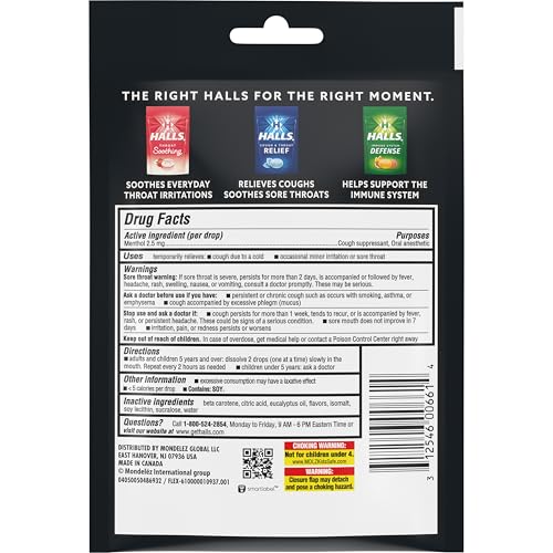 HALLS MINIS HONEY LEMON FLAVOR SUGAR FREE COUGH DROPS, 48 DROPS