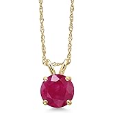 Gem Stone King 14K Yellow Gold Red Ruby Pendant Necklace for Women | 1.00 Cttw | Gemstone July Birthstone | Round 6MM | With 18 Inch Chain