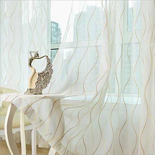 AliFish 1 Panel Striped Transparent Window Treatment Light Flitering Sheer Voile Single Curtain Door Panel Rod Pocket Sheer Window Tulle Cotton Curtain for Sliding Glass Door W52 x L96 inch