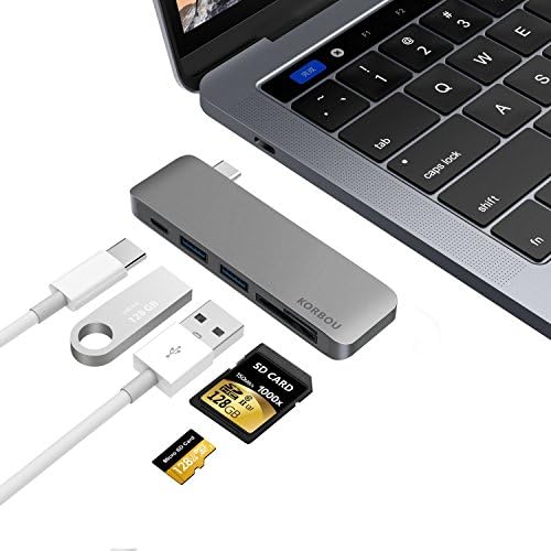 Type-C USB 3.0 5 in 1 Combo Hub for MacBook Chromebook All USB-C Devices, Aluminum Multi-Port Adapter with USB-C Charging Port, Type-C Pass Through, 2 USB 3.0 Ports, SD/Micro Card Reader (GREY)
