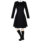 Geyoga Women's Black Halloween Costume Long Sleeve Dress with Socks Halloween Cosplay Costume for Party(Medium)