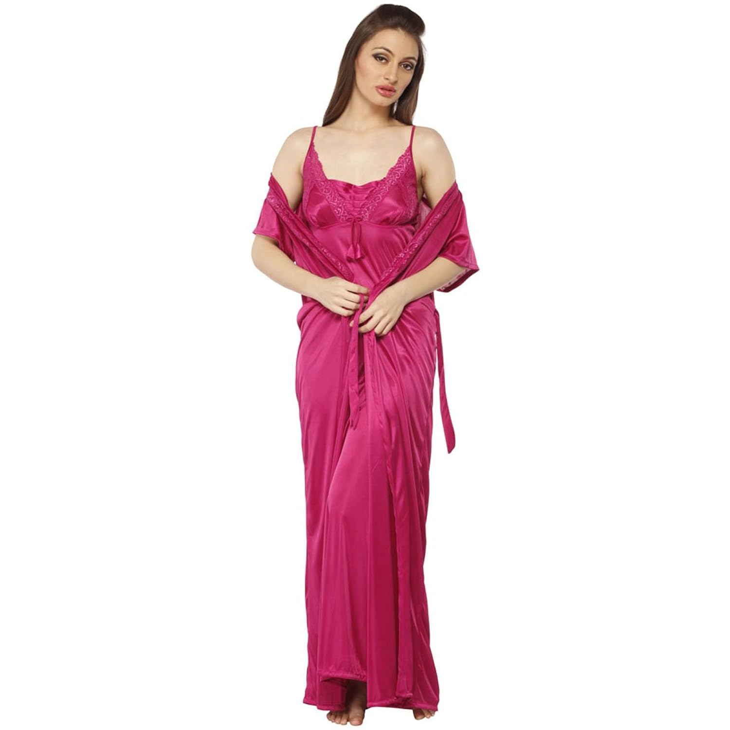 vixenwrap classic pink solid nighty with robe