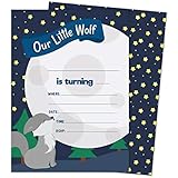 Wolf 1 Happy Birthday Invitations Invite Cards (25 Count) with Envelopes and Seal Stickers Boys Girls Kids Party (25ct)
