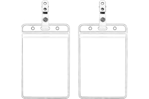 KINGSUM 2 Pack Waterproof Vertical ID Badge Holder Vertical Clear PVC Name Holder Tags with Badge Clip Straps (2 Pack,)