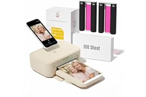 HPRT Desktop Photo Printer 4x6 with 108 Sheet Photo Paper& 2 Ribbon, Instant Picture Printer for iPhone, Smartphone, Thermal 