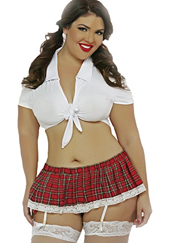 Lacy Line Plus Size Sexy Schoolgirl Costume with Skirt 3 PC Set (Plus Size,Red/White)