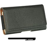 Luxmo LU4HBK Horizontal Leather Pouch Holster with Belt Clip and Loops Carrying Case Fits For Apple iPhone 5S 5 5C All Versions(AT&T Sprint Verizon T-Mobile International) and Includes TopQualityThings Black Stylus Pen for Touchscreen Phones
