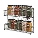 MyGift® Farmhouse Style Metal Wire Spice Rack - Wall Mount or Kitchen Countertop 2-Tier Seasoning Jar Storage Organizer, Brown