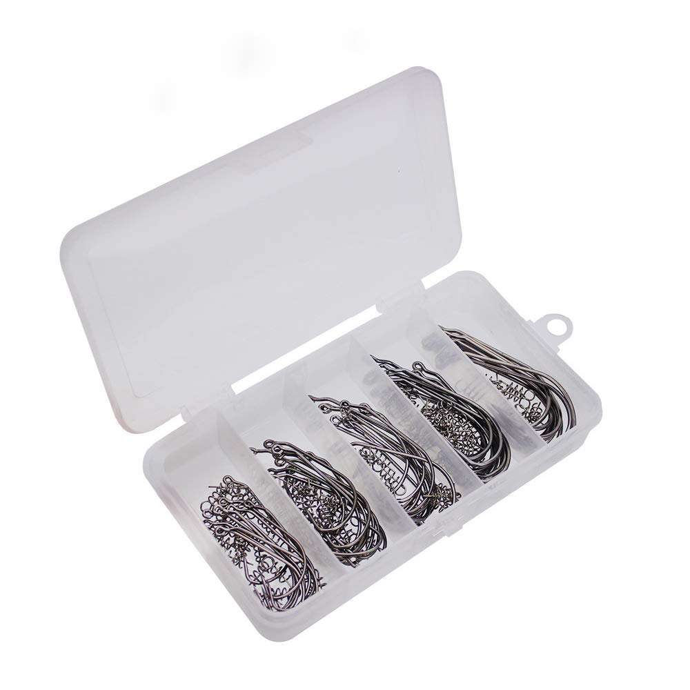 VOANZO 50Pcs Crank Hook Lock Pin Suit Fishing Hooks Set High Carbon Steel Jig Bait Sharp Fish Hook for Saltwater Freshwater