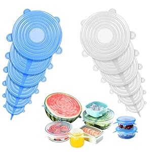 Siliconen stretchdeksels 12-pack, siliconen deksels Voedselhoezen BPA-vrij, siliconen dekselshoezen van verschillende…