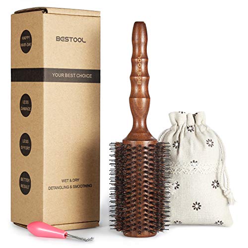 BESTOOL Hair Brush-Boar Bristle Round Brush with Nylon Tips Wooden Detangling Round Hair Brush for For Men, Women, Kid, Dry, Wet, Fine, Thick, Curly Hair Styling, Adding Hair Volume and Shine (1.5 inch)