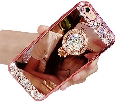 iPhone 7 Plus Case,XIHUA [Not for iphone 7]Luxury Crystal Rhinestone Soft Rubber Bumper Bling Diamond Glitter Mirror Makeup Case with Ring Stand Holder for Apple iPhone 7 Plus - Rose Gold