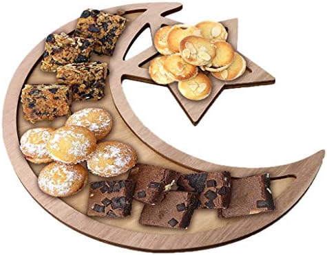 Rigel7 Wooden Artistic Eid Mubarak Party Serving Tableware Tray Display Wood Decoration Dessert Tray (D)