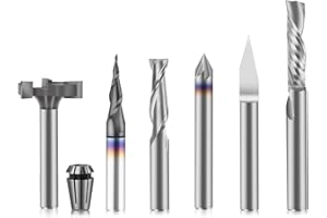 FoxAlien 1/4" Shank CNC Router Bit Essential Kit Includes 1/4" ER11 Collet, V-bit, End Mills, Chamfering Bit for Woodworking MDF Resin Carving Lettering Sign Making