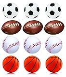 Charmed Stress Balls Squeeze Foam for Anxiety Relief, Relaxation, Party Favor Toy, Gifts (12 Pack) (Sports theme)
