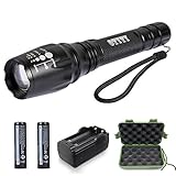 LED Tactical Flashlight, OTYTY Ultra Bright Torch, 1000 Lumens T6 Water Resistant Torch, 5 Light Modes and Adjustable Focus with 2 Rechargeable 18650 Lithium Ion Batteries and Charger