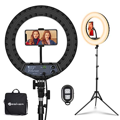 Yesker Ring Light 14 Inch LED Ringlight with Tripod Stand Phone Holder Color Dimming Brightness Adjustable Circle Lighting for Camera for Tiktok Photography Makeup Video Shooting
