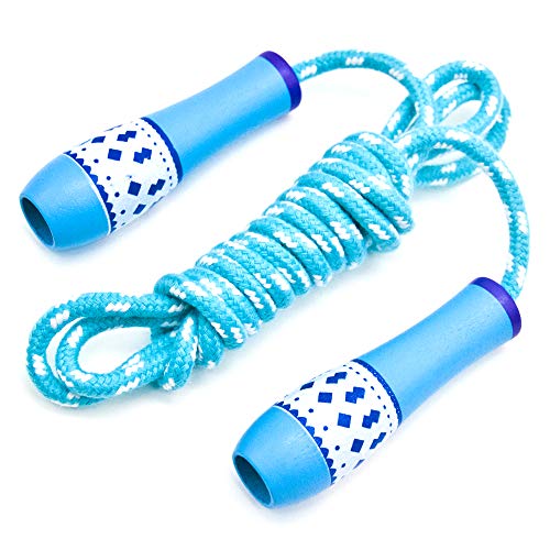 Cotton Jump Rope for Kids - Wooden Handle - Adjustable Cotton Braided Fitness Skipping Rope - Outdoor Fun Activity, Great Party Favor, Exercise Activity