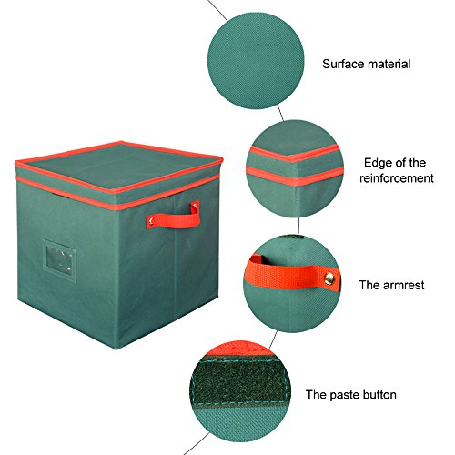 Christmas Ornament Storage Box Containers 2win2buy Adjustable 64 Compartment Cube Organizer with Dividers Xmas Storage Chest Keeps Holiday Decorations Clean and Dry for Next Season 12x12x12" - Green