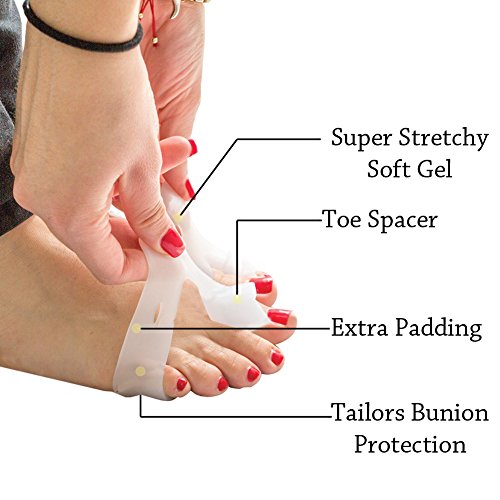(2 Pairs) Bunion Pads and Toe Spacer Deluxe Combo/Bunion Cushion with Silicone Gel Separators - Gel Toe Straightener Bunion Relief Pads and Toe Alignment- Big Toe Separator - Thumbnail 3