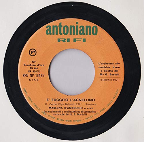 Marlena D Ambrosio Ilaria Barbour E Michele Cargnello Rfnnp 7 45 Giri E Fuggito L Agnellino Annibale Cannibale Terri Amazon Com Music