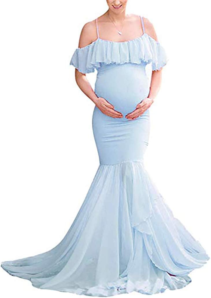 Womens Maternity Dress Mermaid Tailored Ruffle Layerd Chiffon Spaghetti Straps Photo Shoot Baby Shower Dress