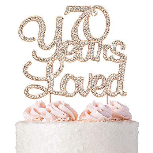 70 Cake Topper - Premium Rose Gold Metal - 70 Years Loved - 70th ...
