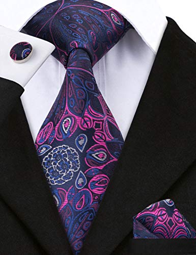 YOHOWA Purple Paisley Silk Tie Set Mens Necktie Pocket Square Cufflinks