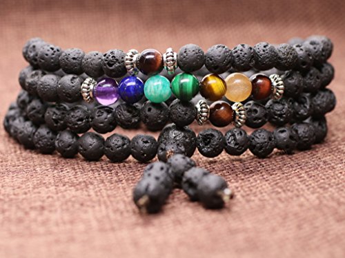 COAI 6mm Tibetan Prayer Lava 7 Chakra 108 Mala Beads Healing Stones Bracelet