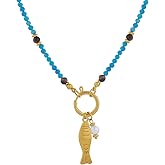 Z ZACHÉ Boho Fish Necklace for Women 14k Gold Plated Fish Pendant Blue Beaded Choker Necklaces Summer Beach Coastal Gold Jewelry for Women Gifts