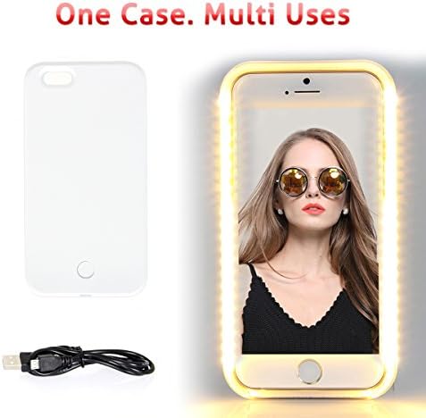 iPhone 7 Plus LED illuminated Case,Walnut LED Lighting up Case for Selfies/Applying Make-Up/Flashlight/Videos/Facetime, Protects Phone &amp; includes Charger For iPhone 7 Plus-White