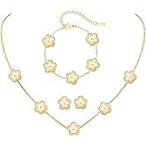OSIRIDEH2 Lucky Clover Necklace Jewelry Sets,18K Gold Plated Flower Design Five Leaf Bracelet,Clover Necklace Pendant,Clover Earrings for Women Lucky, 4 Leaf Clover Necklace