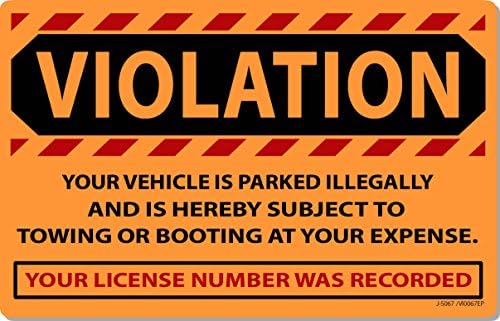 25 Orange Fluorescent Violation Illegally Parked Tow Towing Auto Car Sign Stickers 8" X 5"