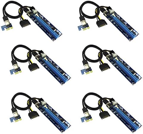 6-Pack PCI-E 1X to 16X Riser Cable Adapter, Sincerity USB 3.0 GPU Graphics Card Extension Cable, Molex 4 Pin Power Connector, for Pcie Bitcoin Mining Modules 60cm (6 Pack VER002 Blue)