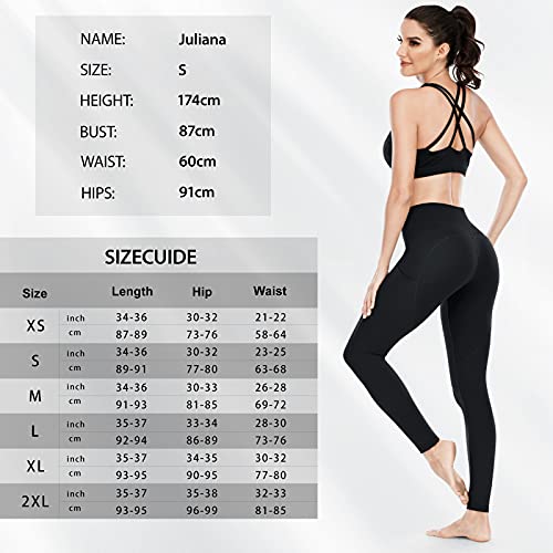 Roadbox Women\'s Leggings, Gym Leggings high Waist with Pockets, 3D Hip line Design, Suitable for Sports, Running, Yoga, Fitness, Training, Workout Black