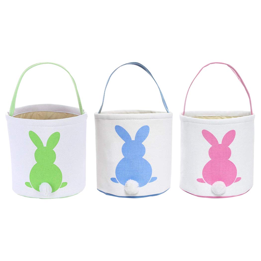 Faylapa Easter Egg Hunt Basket for Kids Bunny Canvas Tote Party's Celebrate
